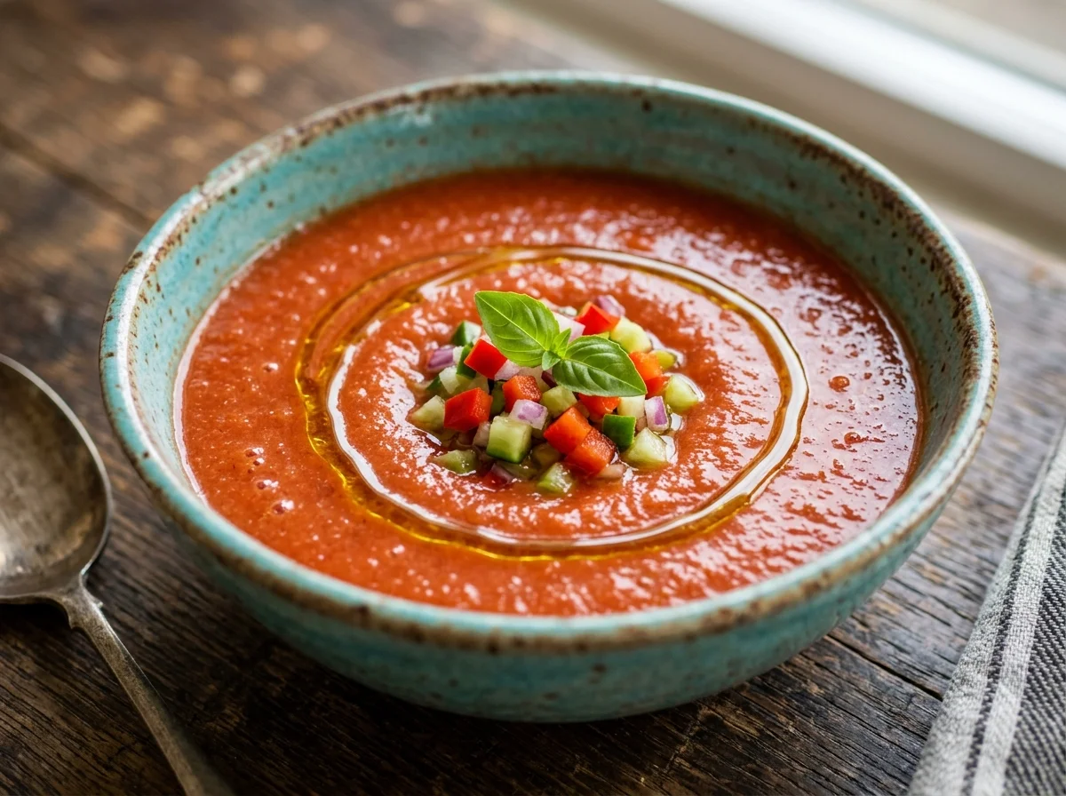 Klasyczne hiszpańskie gazpacho z letnich pomidorów i papryki